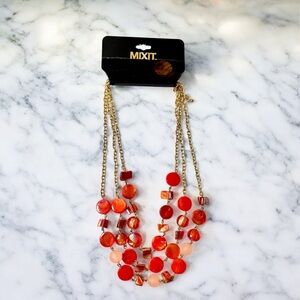 Orange Beaded Layered Statement Necklace Gold Tone Chunky Adjustable MIXIT NWT